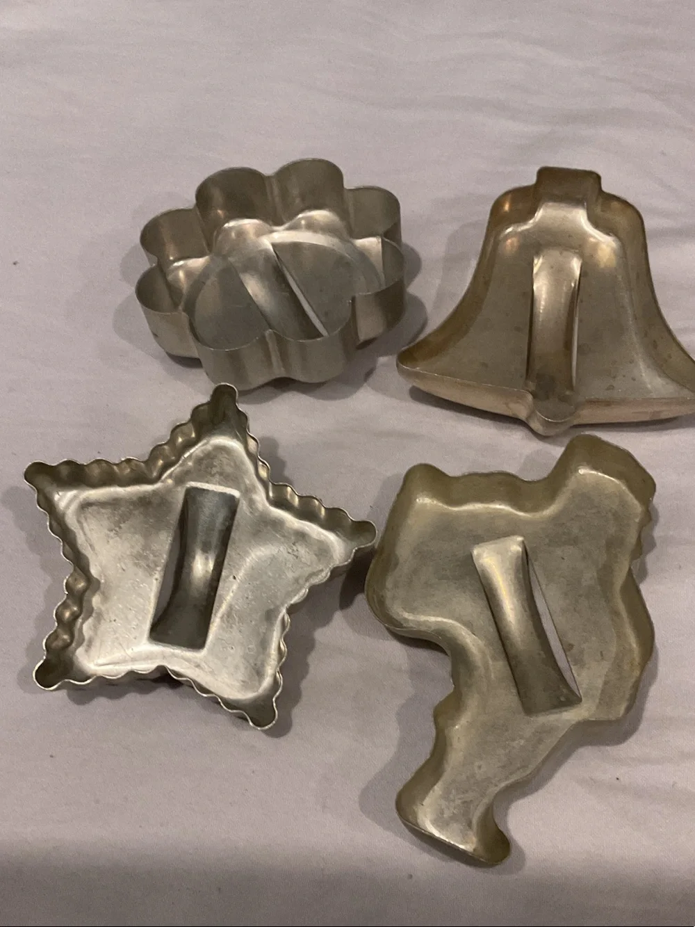 Vintage Aluminum Cookie Molds - Flower, Bell, Star & Angel Set